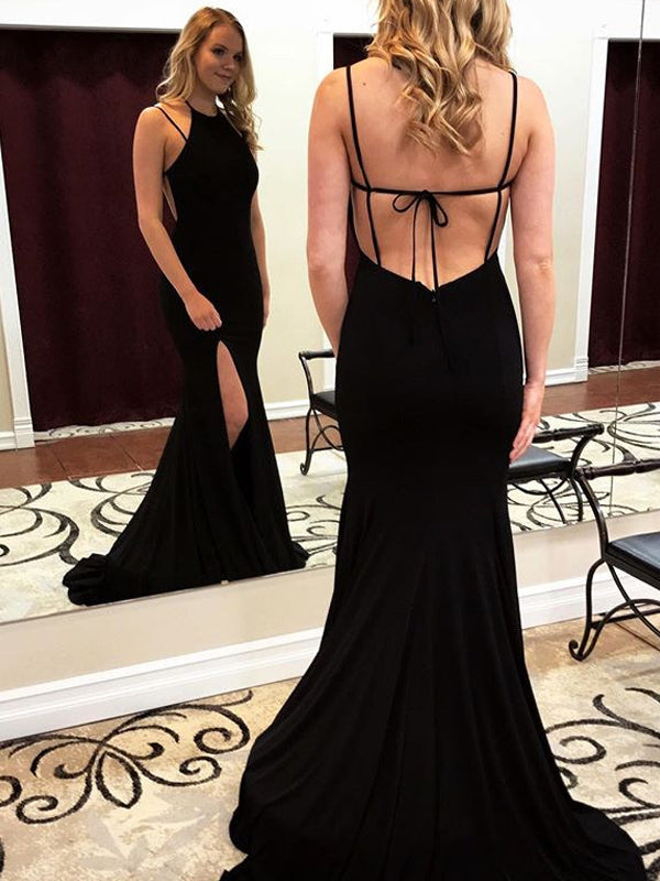 black open back prom dress